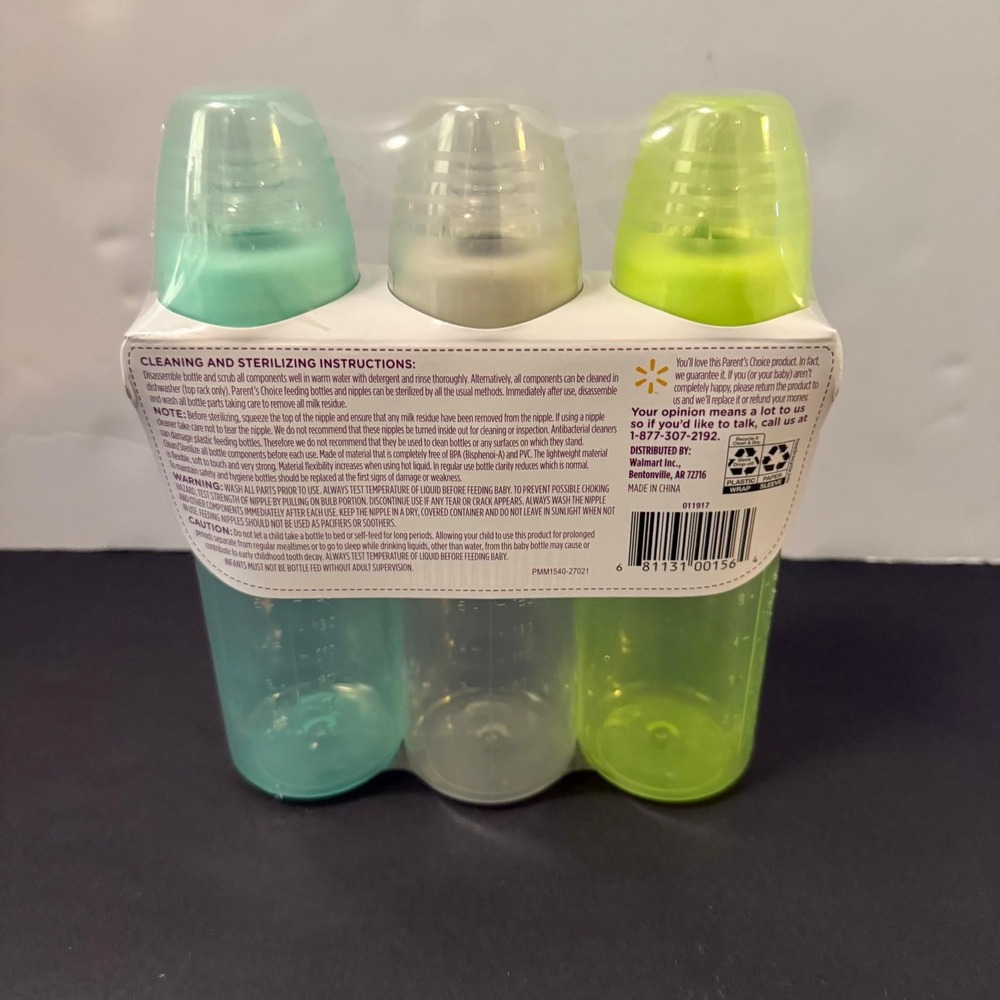 Parent's Choice 3 Pack Bottles 9 oz 0+ Months Slow Flow BPA Free - Picture 5 of 7